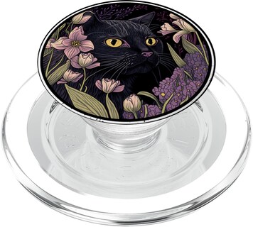 Foto 1 | Foto 1 | Popsockets Popgrip Para Magsafe Bonito Gato Negro Escondido En Flores De Primavera - Venta Internacional.