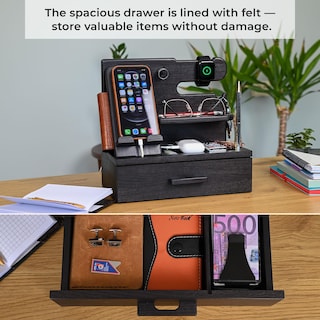 Foto 2 | Foto 2 | Mesita De Noche Teslyar De Madera Con Cajón Para Teléfono Color Negro - Venta Internacional.