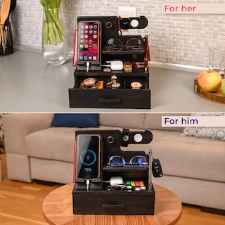 Foto 3 | Foto 3 | Mesita De Noche Teslyar De Madera Con Cajón Para Teléfono Color Negro - Venta Internacional.