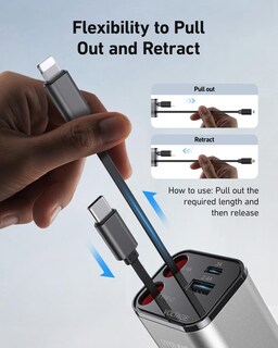 Foto 6 | Foto 6 | Cargador De Coche Uyoung Cargador Rápido Retráctil Para Iphone - Venta Internacional.