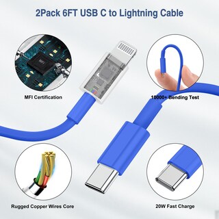 Foto 4 | Foto 4 | Cargador Rápido Essri Usb C De 20 W Para Iphone 14/13/12 Con Paquete De 2 Unidades De 6 Pies - Venta Internacional.