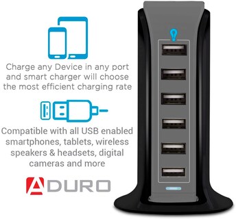 Foto 3 | Foto 3 | Estación De Carga Aduro De Escritorio Usb De 40 W Y 6 Puertos Color Negro Y Gris - Venta Internacional.