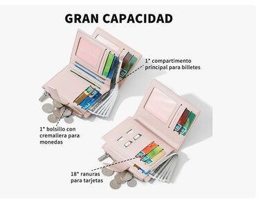 Foto 3 | Foto 3 | Cartera Mujer De Botones Carteras Dama Gran Capacidad