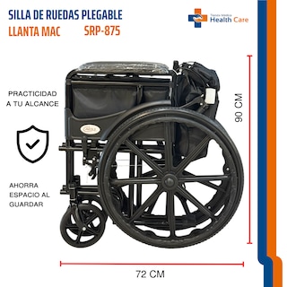 Foto 3 | Foto 3 | Silla De Ruedas Plegable Tradicional Todo Terreno Para Adulto Soporte De Hasta 110kg Ultra Ligera Llanta Tipo Mac