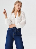 Jeans OBS Dama Wide Leg con Cinto de Mezclilla Azul