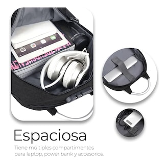 Foto 4 | Foto 4 | ''mochila Escolar Antirrobo De Gran Capacidad Con Cargador Usb 30l Negra ''