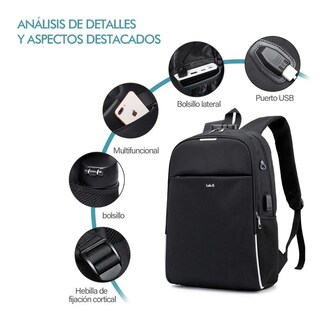 Foto 3 | Foto 3 | Estudiante Mochila Impermeable Antirrobo Con Usb Negro