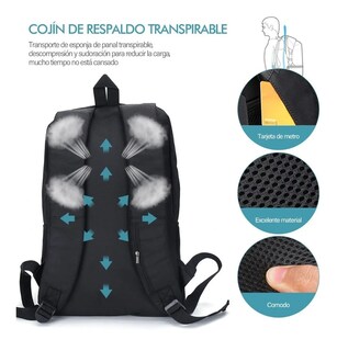 Foto 4 | Foto 4 | Estudiante Mochila Impermeable Antirrobo Con Usb Negro