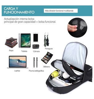 Foto 5 | Foto 5 | Estudiante Mochila Impermeable Antirrobo Con Usb Negro