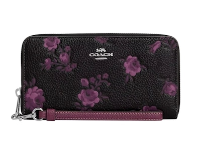 Foto 1 | Foto 1 | Cartera Coach Negro Con Flores Moradas Y Cremallera Plateada