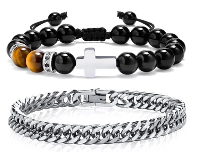 Foto 1 | Foto 1 | Xtellar Pulsera Hombre Acero Inoxidable Cruz Ojo De Tigre Negro