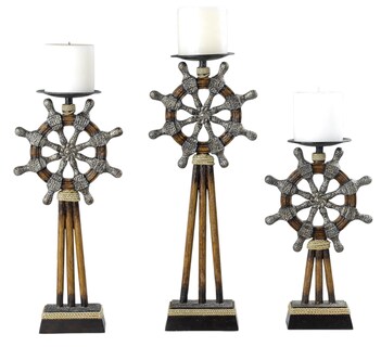 Foto 1 | Foto 1 | Juego De Portavelas Benzara Capi Con Base De Rueda De Bronce De 3 Piezas - Venta Internacional.