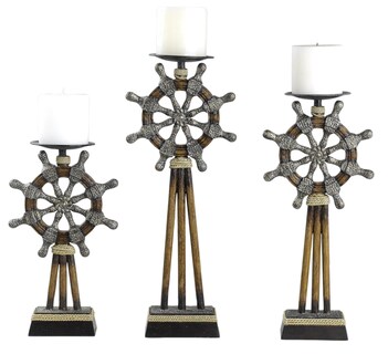 Foto 2 | Foto 2 | Juego De Portavelas Benzara Capi Con Base De Rueda De Bronce De 3 Piezas - Venta Internacional.