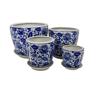 Foto 1 | Foto 1 | Set De 4 Macetas Benzara De Cerámica Con Estampado Floral Vintage - Venta Internacional.