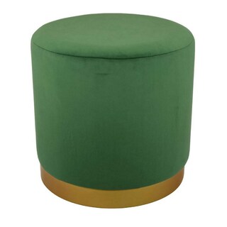 Foto 1 | Foto 1 | Otomana Benzara Mindy Redonda 48 Cm De Terciopelo Verde Dorado - Venta Internacional.