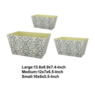 Foto 5 | Foto 5 | Set De 3 Recipientes Rectangulares Benzara Color Azul Y Beige 23 X 35 X 19 Cm - Venta Internacional.