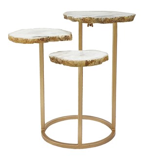Foto 1 | Foto 1 | Mesa Benzara Accent De 18 Pulgadas Con Base De Hierro Dorado Blanco De 3 Niveles - Venta Internacional.