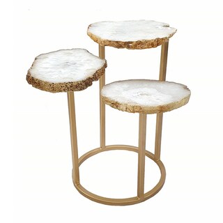 Foto 3 | Foto 3 | Mesa Benzara Accent De 18 Pulgadas Con Base De Hierro Dorado Blanco De 3 Niveles - Venta Internacional.