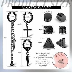 Foto 2 | Foto 2 | 10 Pares Xtellar Aretes Hombre Falsos Piercing Imán Arracadas