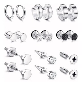 Foto 1 | Foto 1 | Pack 9 Piercing Xtellar Pares Aretes Hombre Con Arracadas