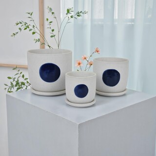 Foto 6 | Foto 6 | Maceta Benzara Meon Juego De Cerámica Blanca Y Azul 3 Piezas - Venta Internacional.