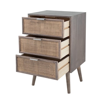 Foto 2 | Foto 2 | Cómoda Benzara Cae 71 Cm  3 Cajones  Madera De Pino Y Ratán  Color Gris - Venta Internacional.