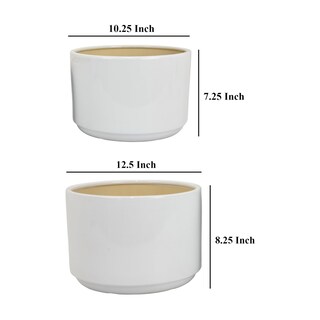Foto 5 | Foto 5 | Juego De 2 Macetas Benzara De Cerámica Blanca Con Base Ancha - Venta Internacional.