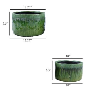 Foto 5 | Foto 5 | Juego De 2 Macetas Benzara De Cerámica Verde Bicolor Redondas - Venta Internacional.