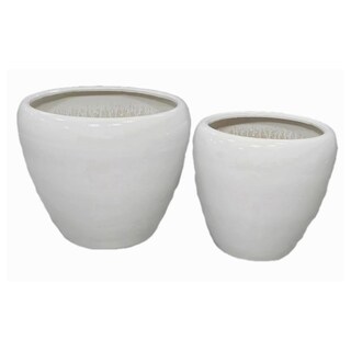 Foto 1 | Foto 1 | Set De Macetas Benzara Modern De Cerámica Blanca Paquete De 2 - Venta Internacional.