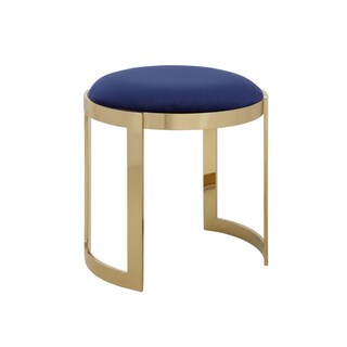 Foto 1 | Foto 1 | Taburete Otomano Benzara Niyo 48 Cm Terciopelo Azul Marino Estructura Dorada - Venta Internacional.