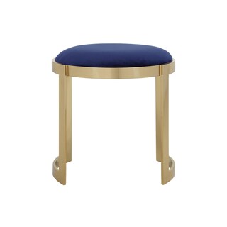Foto 2 | Foto 2 | Taburete Otomano Benzara Niyo 48 Cm Terciopelo Azul Marino Estructura Dorada - Venta Internacional.