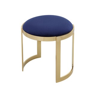 Foto 3 | Foto 3 | Taburete Otomano Benzara Niyo 48 Cm Terciopelo Azul Marino Estructura Dorada - Venta Internacional.
