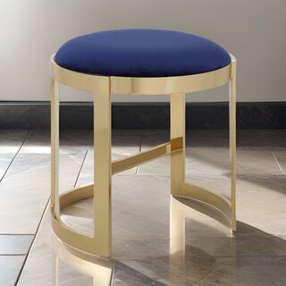 Foto 7 | Foto 7 | Taburete Otomano Benzara Niyo 48 Cm Terciopelo Azul Marino Estructura Dorada - Venta Internacional.