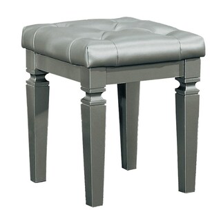 Foto 1 | Foto 1 | Taburete De Madera Benzara Con Asiento De Piel Sintética Con Capitoné Gris 43 X 43 X 48 Cm - Venta Internacional.