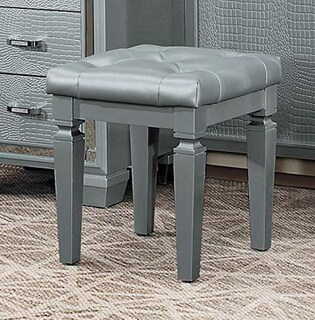 Foto 2 | Foto 2 | Taburete De Madera Benzara Con Asiento De Piel Sintética Con Capitoné Gris 43 X 43 X 48 Cm - Venta Internacional.