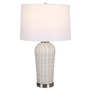 Foto 1 | Foto 1 | Lámpara De Mesa Benzara Pantalla De Lino Y Ratán De 25 Pulgadas Base Plateada - Venta Internacional.