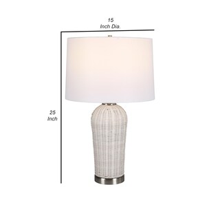 Foto 5 | Foto 5 | Lámpara De Mesa Benzara Pantalla De Lino Y Ratán De 25 Pulgadas Base Plateada - Venta Internacional.
