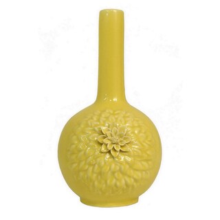 Foto 1 | Foto 1 | Jarrón Benzara Remi Cuello Estrecho Cerámica Amarilla Floral 41 Cm - Venta Internacional.