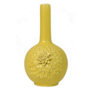 Foto 2 | Foto 2 | Jarrón Benzara Remi Cuello Estrecho Cerámica Amarilla Floral 41 Cm - Venta Internacional.