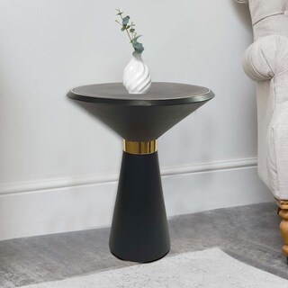 Foto 6 | Foto 6 | Mesa Auxiliar Benzara Redonda De 56 Cm De Madera De Mango Y Latón Negro - Venta Internacional.