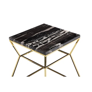 Foto 4 | Foto 4 | Mesa Benzara Lio 46 Cm Con Tapa De Mármol Negro Y Marco Dorado - Venta Internacional.