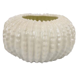 Foto 1 | Foto 1 | Maceta Benzara Harry Redonda De Cerámica Blanca Brillante 33 Cm - Venta Internacional.