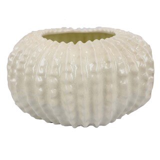 Foto 2 | Foto 2 | Maceta Benzara Harry Redonda De Cerámica Blanca Brillante 33 Cm - Venta Internacional.