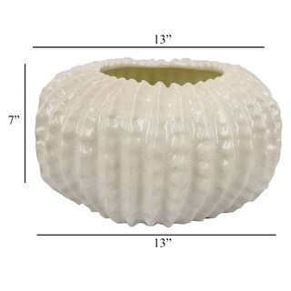 Foto 5 | Foto 5 | Maceta Benzara Harry Redonda De Cerámica Blanca Brillante 33 Cm - Venta Internacional.