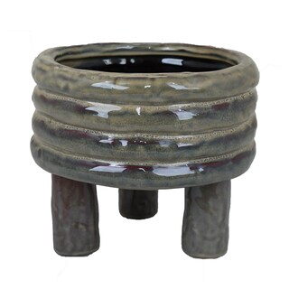 Foto 1 | Foto 1 | Maceta Benzara De Cerámica Torneada Color Gris Brillante 25 Cm - Venta Internacional.