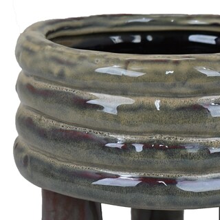 Foto 2 | Foto 2 | Maceta Benzara De Cerámica Torneada Color Gris Brillante 25 Cm - Venta Internacional.