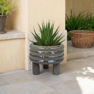 Foto 6 | Foto 6 | Maceta Benzara De Cerámica Torneada Color Gris Brillante 25 Cm - Venta Internacional.