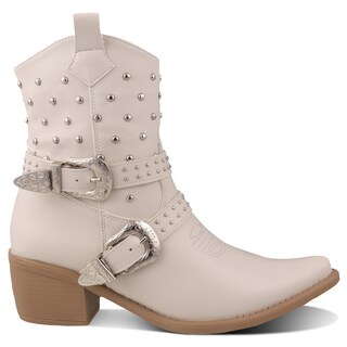 Foto 1 | Foto 1 | Bota Vaquera Dama Dominiq Modelo 1164 Latte Hebilla Y Estoperoles