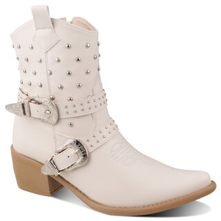 Foto 2 | Foto 2 | Bota Vaquera Dama Dominiq Modelo 1164 Latte Hebilla Y Estoperoles