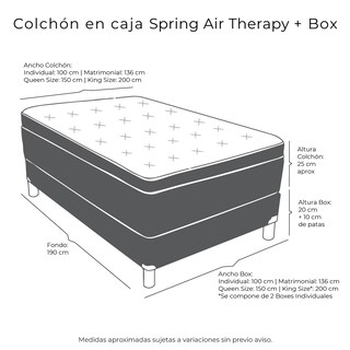 Foto 5 | Foto 5 | Colchón En Caja Spring Air Therapy + Box Dicasa Matrimonial + Almohada Royal + Protector Lux Sábanas Royal